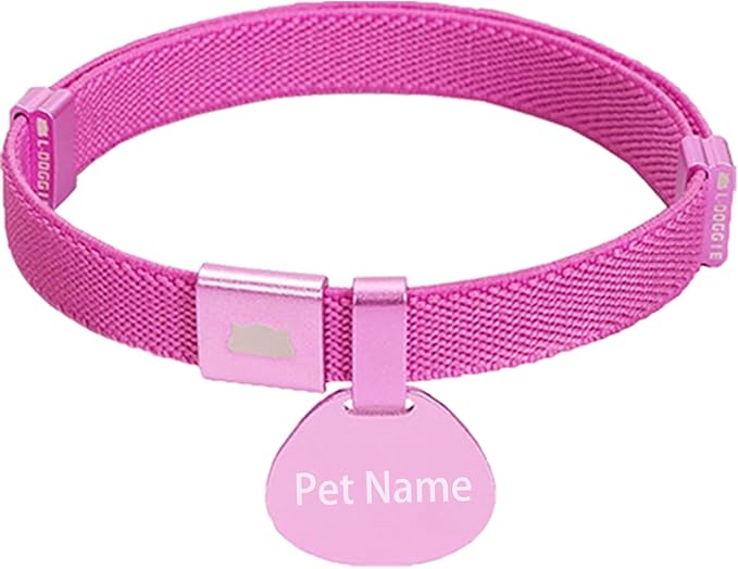 Minimalist Stretch Lightweight Custom Engraved Cat Collar with Name Tag Personalized Cat Collars for Kitten Boy & Girl Cats (Rose Red, Collar with ID Tag)