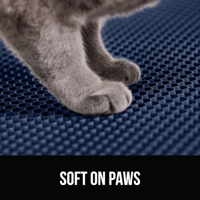 GORILLA GRIP Honeycomb Cat Litter Box Mat, Two Layer Trapping Waste Mats, Soft On Paws, Litter Box Supplies and Essentials for Indoor Cats, Traps Excess, Water Resistant for Floors, 24x15 Navy