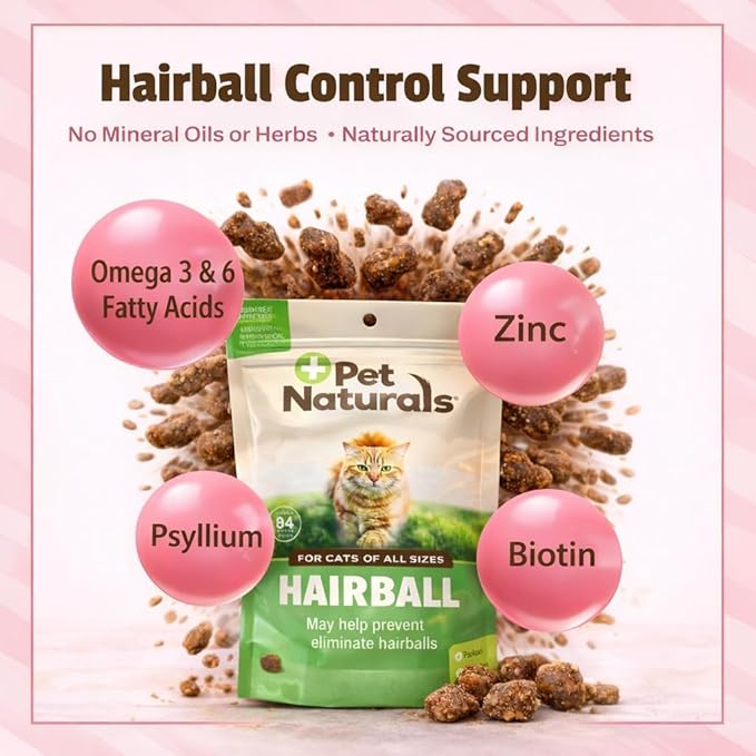 Pet Naturals Hairball Soft Chews for Cats, Omegas & Biotin for Skin Health, No Wheat or Corn, Vet Formulated, Value Size, Chicken, 160 Count