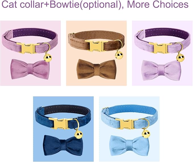 Personalized Cat Collar with Name Plate,Adjustable Tough Nylon Cat ID Collars with Bell,Customize Engraved Pet Name and Phone Number (Velvet Style B)