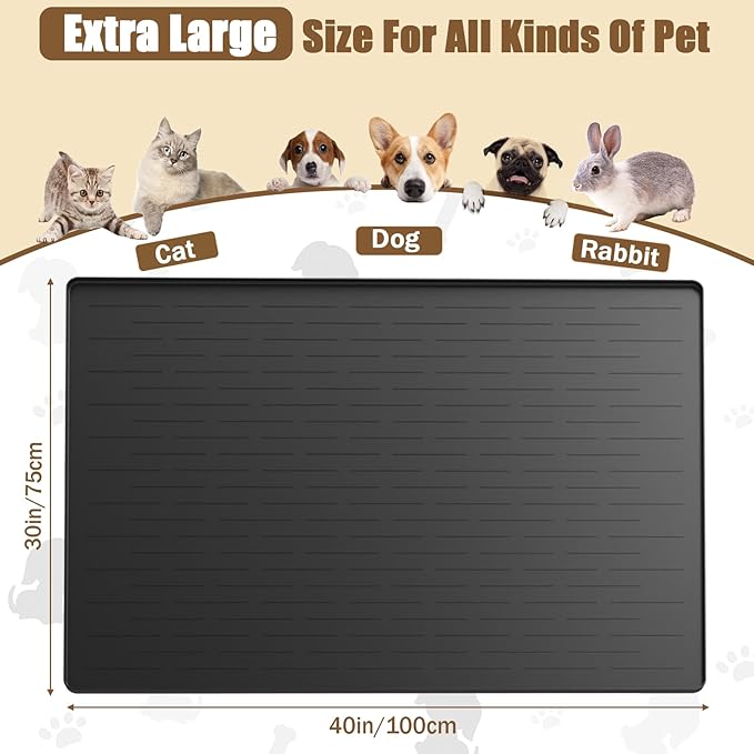 40"x30" Extra Large Silicone Pet Food Mat, XXL Pet Feeding Mat with Raised Edges, Waterproof Dog Bowl Mat for Food and Water, Cat and Dog Placemat for Floors, Light Brown