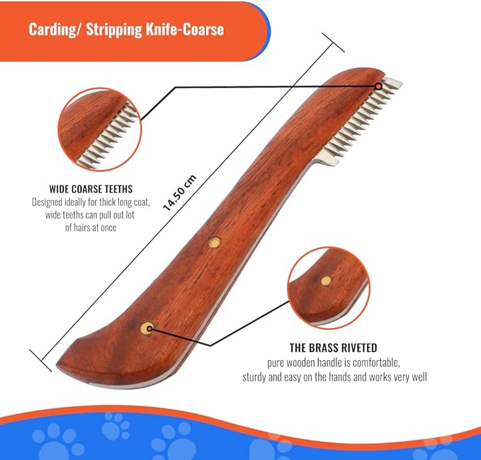 Professional Stripping Knife for Dogs (Pack of 6), Best for Removing Unwanted Undercoat, Blades are Made of Stainless Steel with Wooden Handle Grip (Right-Handed, Rosewood)