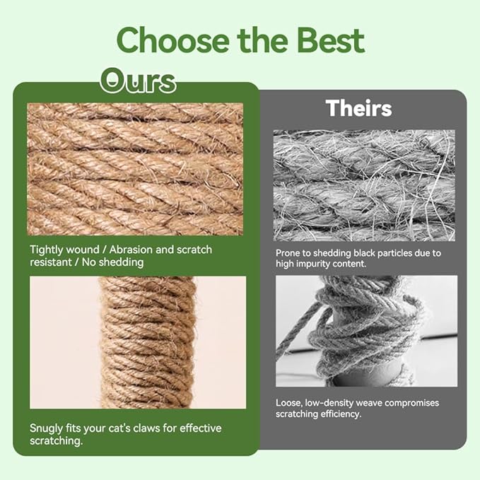 Natural Sisal Rope for Cat Scratcher Replacement, Durable Cat Tree Post Repair Cord for DIY Projects, Climbing Towers, Furniture Protection, Scratch Pad, Crafts, Garden, and Home Décor Use