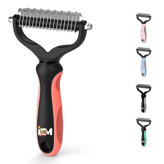 2-Sided Dematting & Deshedding Comb for Dogs & Cats – Undercoat Detangler Brush for Shedding, Matted Hair & Fur Remover Tool, Ergonomic Handle for Stress-Free Pet Grooming (Orange)