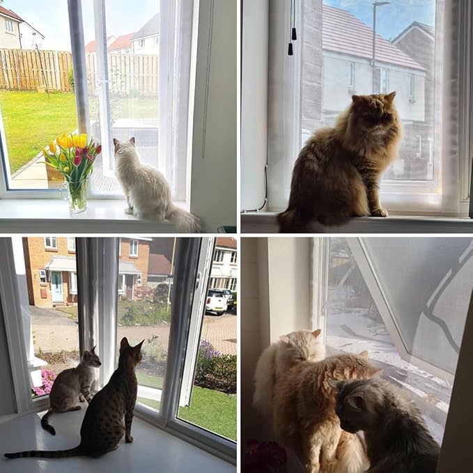 Cat Balcony Net Window Screen Mesh with Zipper Opening,Cat Safety Net Anti-Falling Netting for Balcony Window,Anti-Mosquito Insect Fly Screen Fiberglass Mesh (White,24x31inch)