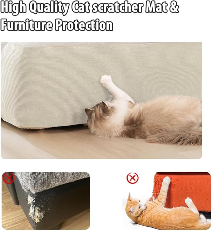 NATUYA Cat Scratcher Mat, 39.4"x15.8" Trimmable Replacement Carpet for Cats Tree Shelves, Self-Adhesive Cats Couch Protector, Easy Use for Wall Furniture and Scratching Post (Cream, 39.4 * 15.8")