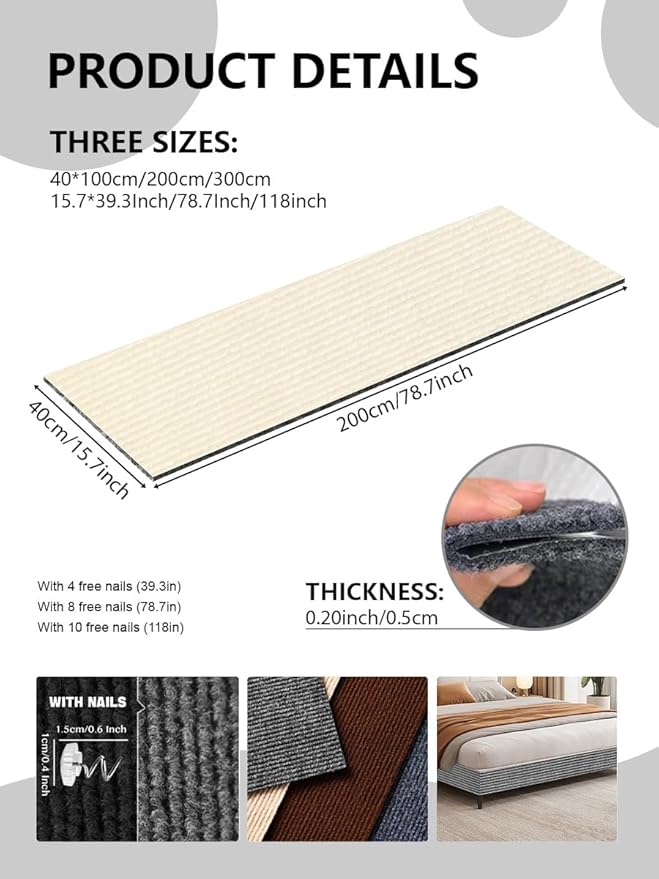 Anti Cat Scratch Couch Furniture Protector, Adhesive Cat Scratch Pad Deterrent for Furniture, DIY Climbing Cat Scratcher Couch Protector from Cat Claws Scratching for Indoor (offwhite,78.7x15.8In)