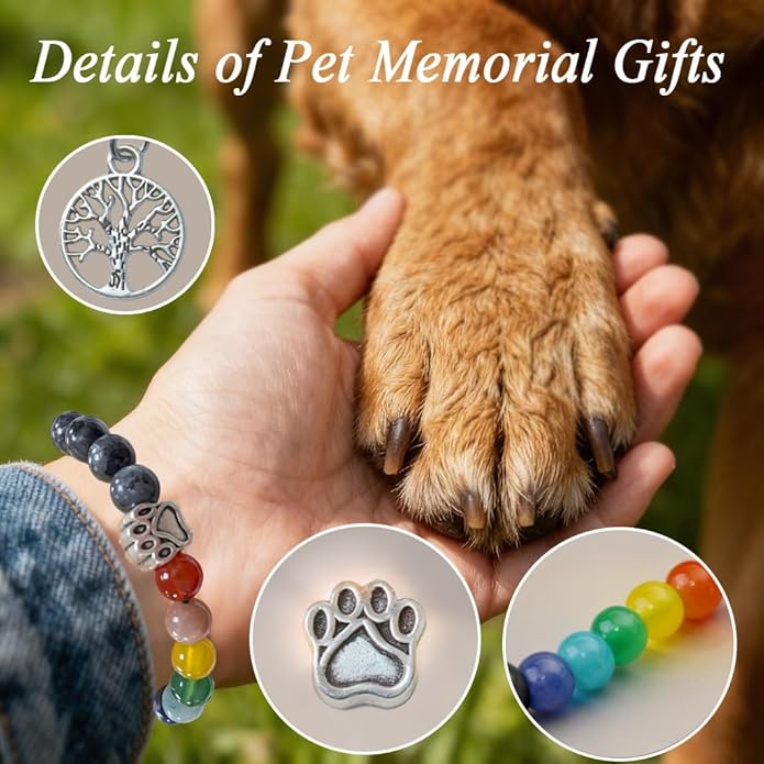 Pet Memorial Gifts, Sympathy Gift for Loss of Dogs and Cats, Chakra Rainbow Bridge Bracelet for Women Men Who Lost Pets