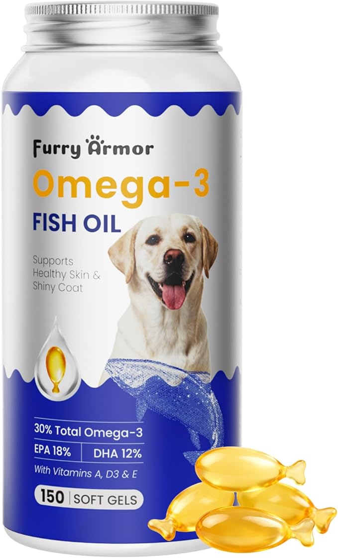 Omega 3 Fish Oil for Dogs & Cats- 150 Softgels for Skin, Coat & Joint Support | Tasty Fast-Absorbing Supplement with EPA & DHA | Made from Wild-Caught Fish
