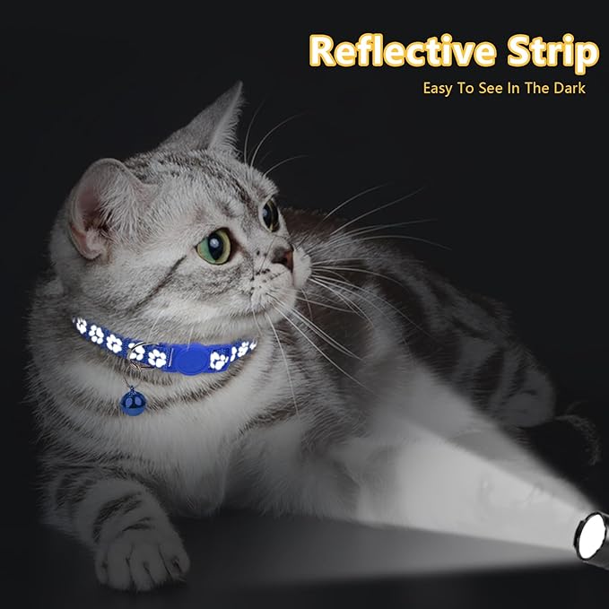 Taglory Reflective Cat Collar Breakaway with Bell, High Visibility Night Strip, Lightweight Adjustable Nylon Collar for Boy Girl Cats, 2 Pack, 7.5-12.5 Inch, Navy Blue