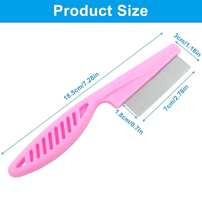 Flea Comb for Dogs and Cats, Metal Pet Lice Comb Fine Tooth Grooming Tool for Remove Anti Fleas and Flea Eggs(3pcs Pink)