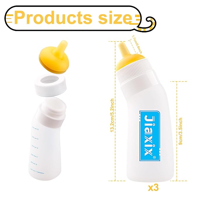 3 Pack Kitten Silicone Nursing Bottle,Silicone Feeding Nipple, Reusable Newborn Kitten Supplies, Suitable for Feeding Kitten, Puppy, Rabbit, Hamster (Yellow, Large)
