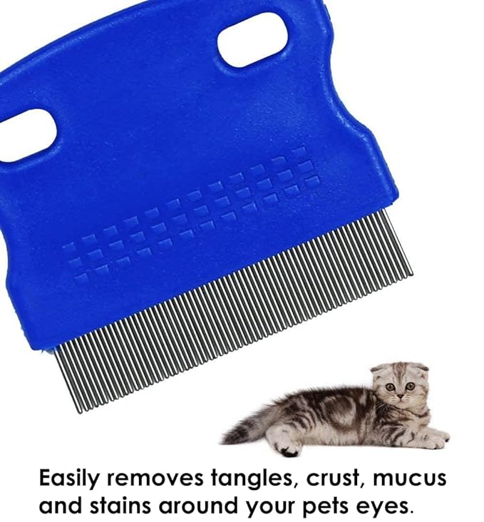 Patty Both Dog Cat Pet Lice &Flea & Nit Removal Comb/Brush, Precision Spaced Stainless Steel Teeth Locked into Sturdy Plastic Handle for Easy Cleaning(Blue)