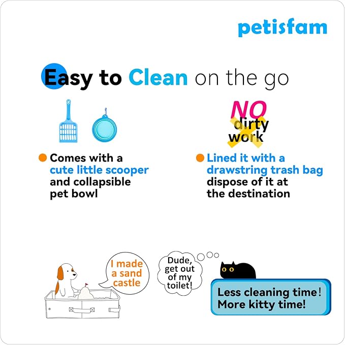 Travel Light with Covered Portable Cat Litter Box Without Any Mess. Ultra-Lightweight, Stop Lugging a Hard Litter Box. Keep Everything Contained. Ideal for Hotel Stays, Car Trips, Flights