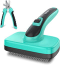 2 Pcs Self Cleaning Slicker Brush & Nail Clippers for Dog and Cats,Shedding Long and Short Haired Pets,Skin Friendly Deshedding Grooming Tool