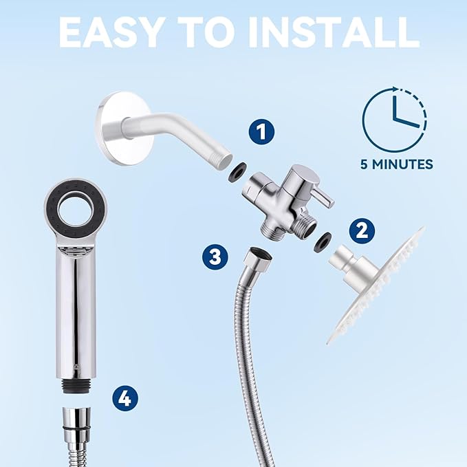 Dog Shower Attachment, 3 Mode Handheld Sprayer with ON/OFF Switch, G1/2" 3-Way metal Diverter, 100 Inches Stainless Steel Hose, No Drill Holder, for Pet and Dog Washing in Bathroom