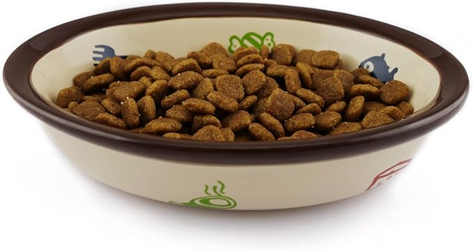 TTCAT Oval Ceramic Cat Food Bowl,Cute Dish,Small Pet Feeding Dishes for Cat,Kitten,Dishwasher Safe.