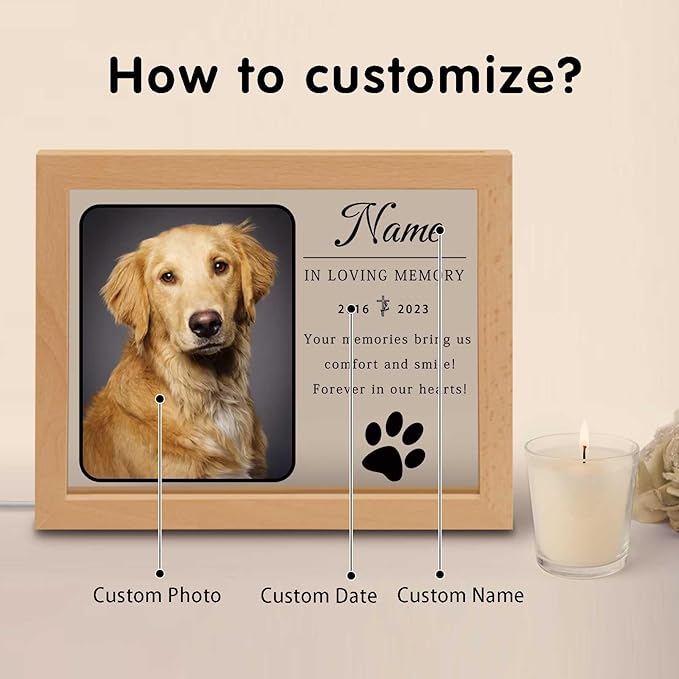 Personalized Dog Memorial Gift Night Light Customized Light Up Picture Frame Acrylic Led Plaque Lamp Pet Sympathy Remembrance Gift(Dog Paw)