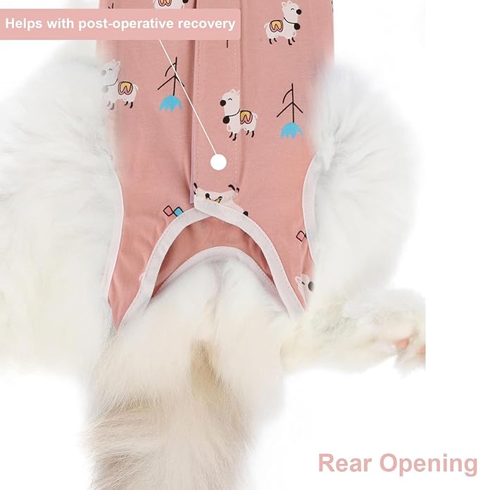 2PCS Cat Recovery Suit - Breathable Cat Surgical Recovery Suit, Onesie for Cats After Surgery Recovery, Alternative Cone of Shame Abdominal Wound Skin Wear Protection (Pink+White, S)