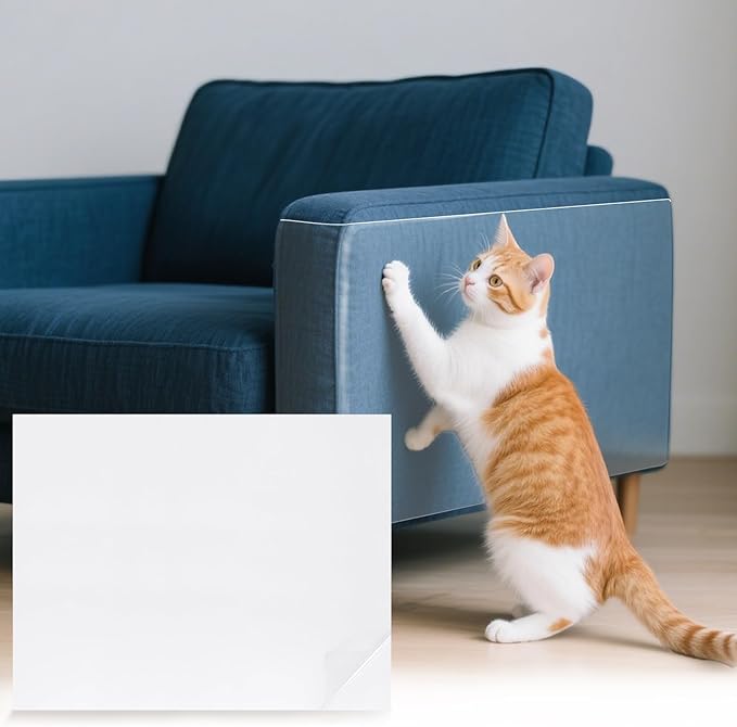 uxcell Anti Scratch Furniture Protector, 4 Sheets 24" x 19" Single-Sided Sticky Couch Protector from Cat Claws, Clear Protectors from Cats Scratching for Sofa Corners, Walls, Doors