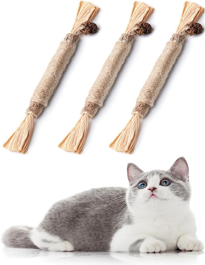 Vintage & Haven 3 Pcs Natural Silvervine Sticks Cat Toys, Catmint Silvervine Blend Sticks, Kittens Chew Toys for Teeth Cleaning, Matatabi Dental Care Cat Treat, Consumable Kitty Lick Toys (3 Pcs)