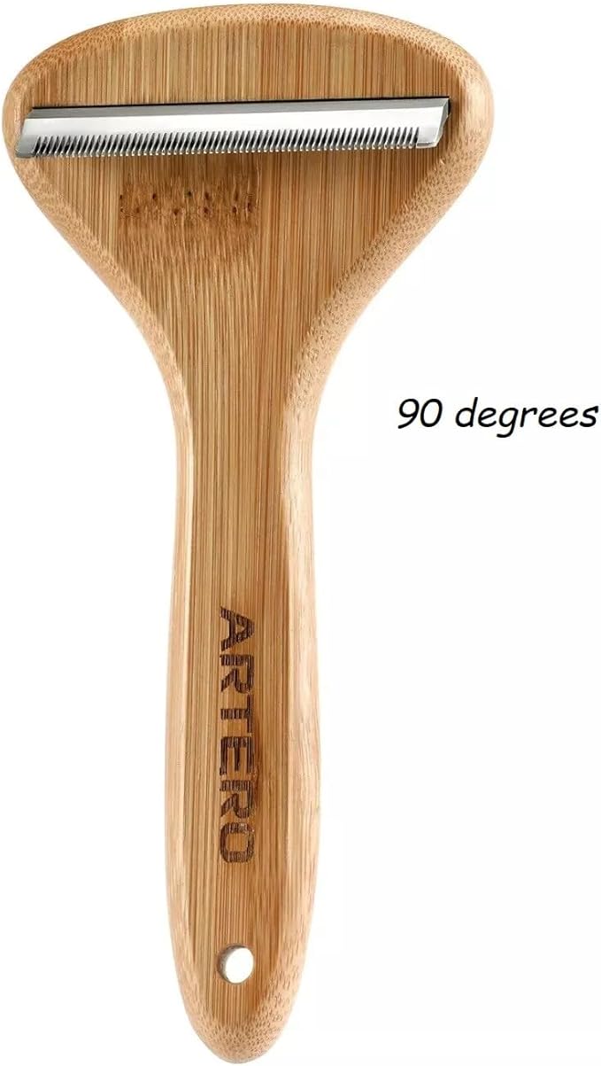 T Shaped Wood Handle Dog Deshedding Tools Loose Hair and Undercoat Removal No Damage (45 Degree)