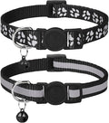 Taglory Reflective Cat Collar Breakaway with Bell, High Visibility Night Strip, Lightweight Adjustable Nylon Collar for Boy Girl Cats, 2 Pack, 7.5-12.5 Inch, Black