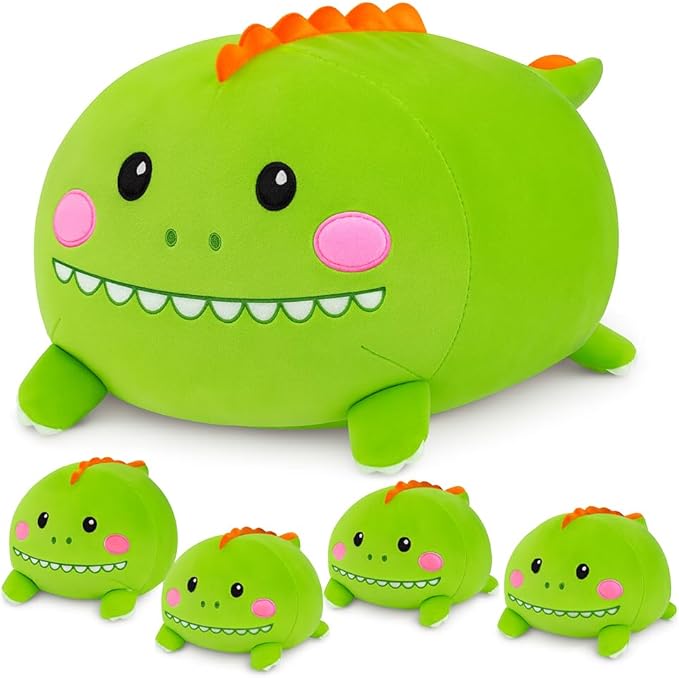 Dinosaur Plush, Stuffed Animal Set with 4 Baby Dinos, Soft Stuffed Toy Pillow, Cute Birthday Gift for Kids Boys Girls (15")