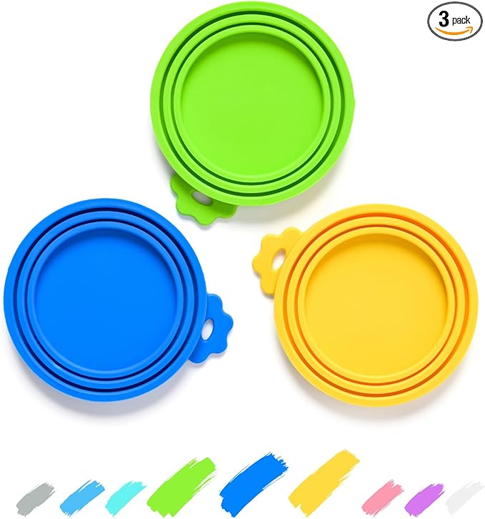 WePet Pet Food Can Covers, Silicone Lids, BPA Free, Dishwasher Safe, Fit Most Standard Size Canned Cat and Dog Food, 3oz/5.5oz/12.5oz/13.2oz, Golden Yellow/Lime Green/Royal Blue