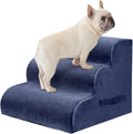 PAWSCART Dog Stairs for Small Pets, 15.7" H with 30D Material Soft Foam, Portable Ramp Non-Slip Surface Non-Slip for Couch and High Bed Climbing, 3-Step Stairs for Cat or Dog, Blue