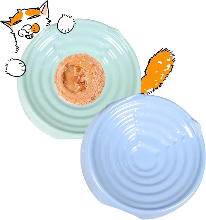 2 Pcs Whisker-Friendly Cat Food Bowl, Melamine Shallow & Wide Cat Bowl for Indoor Cats,Relieves Whisker Fatigue,Non-Slip Cat Dish for Wet and Dry Food (Green + Blue