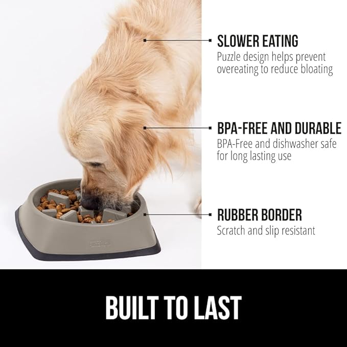 GORILLA GRIP Patented BPA Free Slow Feeder Dog Bowls, Interactive Puzzle Toy for Dogs and Cats Food Training Enrichment, Keeps Pets Busy and Prevents Puppy Overeating, All Breeds, 2 Cup, Beige
