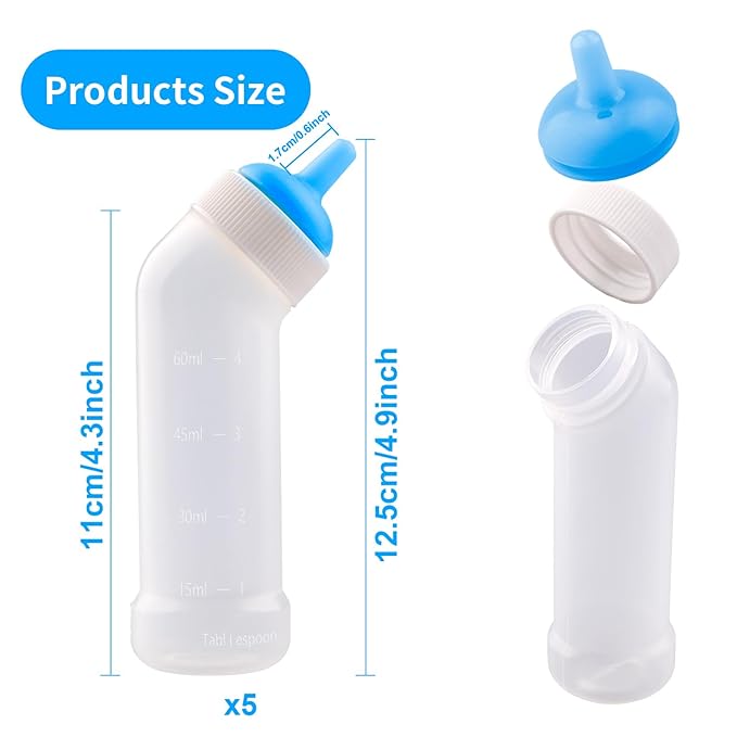 Pet Nursing Bottle for Newborn Animals,Kitten Bottle Feeding Kit Silicone Nipple for Kittens Puppys Rabbits Squirrel (Blue, Large)