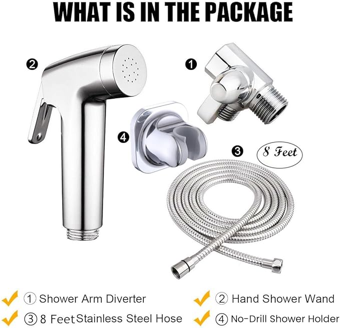 Dog Shower Attachment Kit with Handheld Sprayer – 8FT Flexible Stainless Steel Hose + Shower Arm Diverter – High Pressure Pet Bath Wand for Medium & Large Dogs, Long Thick Coat, Indoor All-Year Use