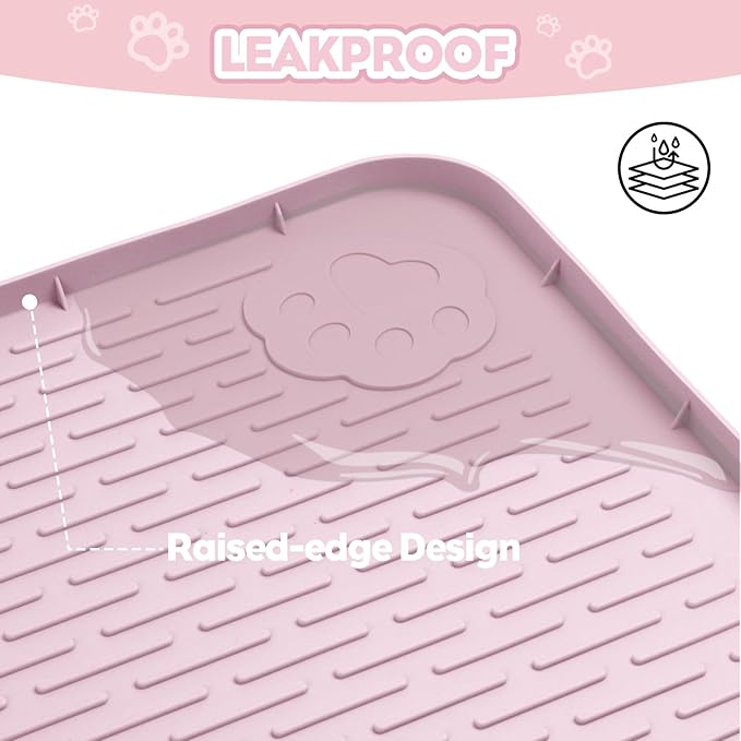 Cat Litter Mat, Extra Large 34" x 22" Silicone Mat Litter Trapping Mat for Scatter Control, Soft on Kitty Paws, Easy to Clean (Pink)