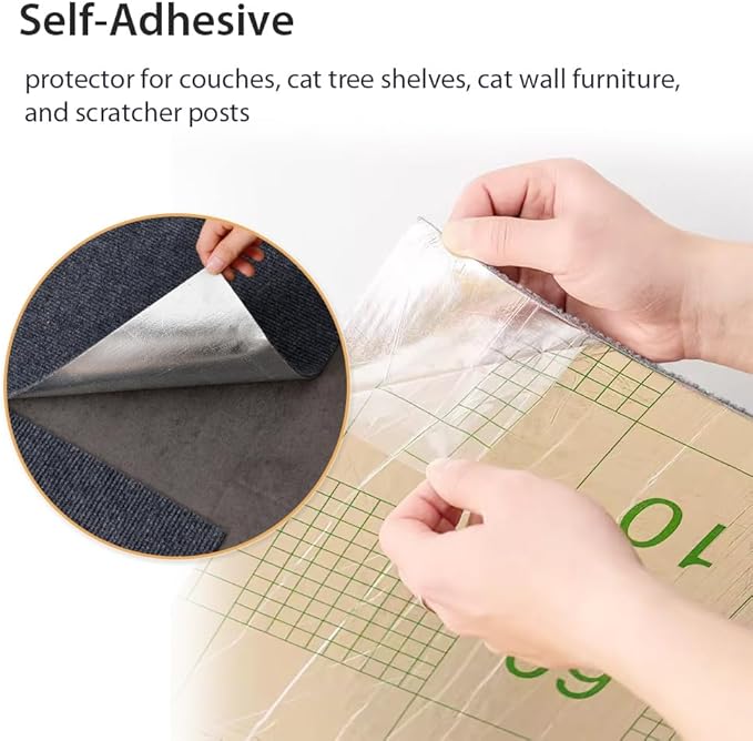 NATUYA Cat Scratcher Mat, 39.4"x15.8" Trimmable Couch Furniture Protector, Self-Adhesive Replacement Carpet for Cats Tree Shelves Wall Scratching Post, Dark Gray