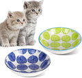 HAPPY KIT 2pcs Little Cat Bowls,5.7 inch Food Bowl for Indoor Cats，Ceramic Wide Shallow Bowl for Relief Whisker Friendly,8.5oz Cats Dish/Dishes with Non-Slip Mat, 2 Stamen