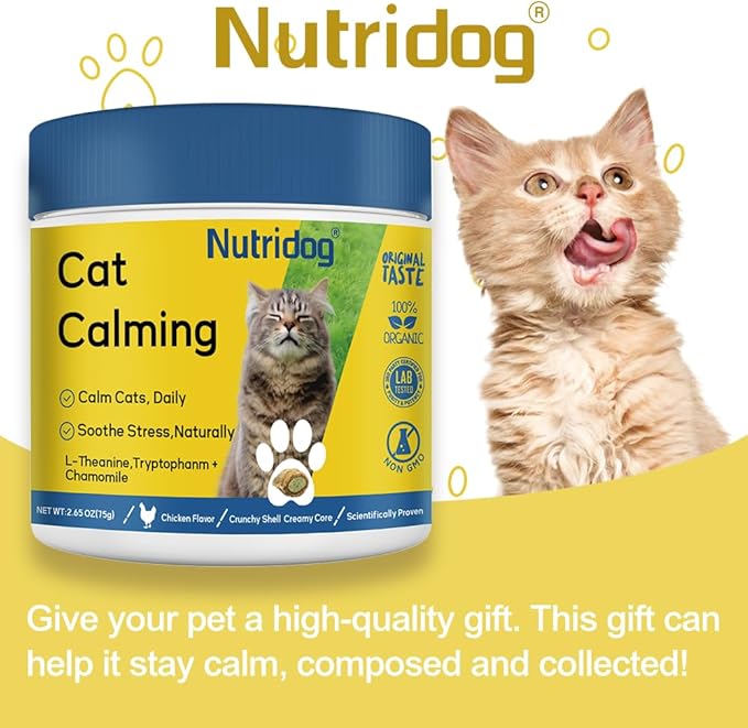 Cat Calming Treats with L-Theanine, Anxiety Relief Chews for Stress & Aggression - Fast Acting Chicken Flavor, 150 Count Crunchy Soft Bites