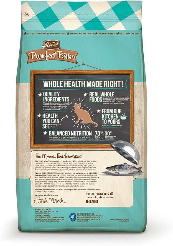 Merrick Purrfect Bistro Grain Free Natural Dry Cat Food For Adult Cats, Real Salmon And Sweet Potato Recipe - 12 lb. Bag