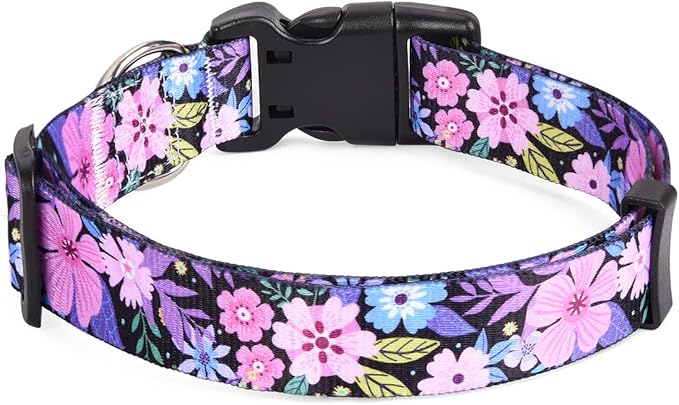 Dog Collar with Bohemia Floral Tribal Geometric Patterns - Soft Ethnic Style Collar Adjustable for Small Medium Large Dogs(Floral Pink,XS)