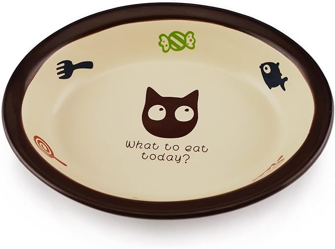 TTCAT Oval Ceramic Cat Food Bowl,Cute Dish,Small Pet Feeding Dishes for Cat,Kitten,Dishwasher Safe.