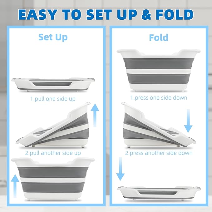 7.1 Gal/27L Multipurpose Collapsible Dog Bathtub, Raised Small Pet Bathtub with Drainage Hole and Pet Hair Collector, Portable Dog Bath Tub for Puppy Cats Space Saving Laundry Basket Organizer