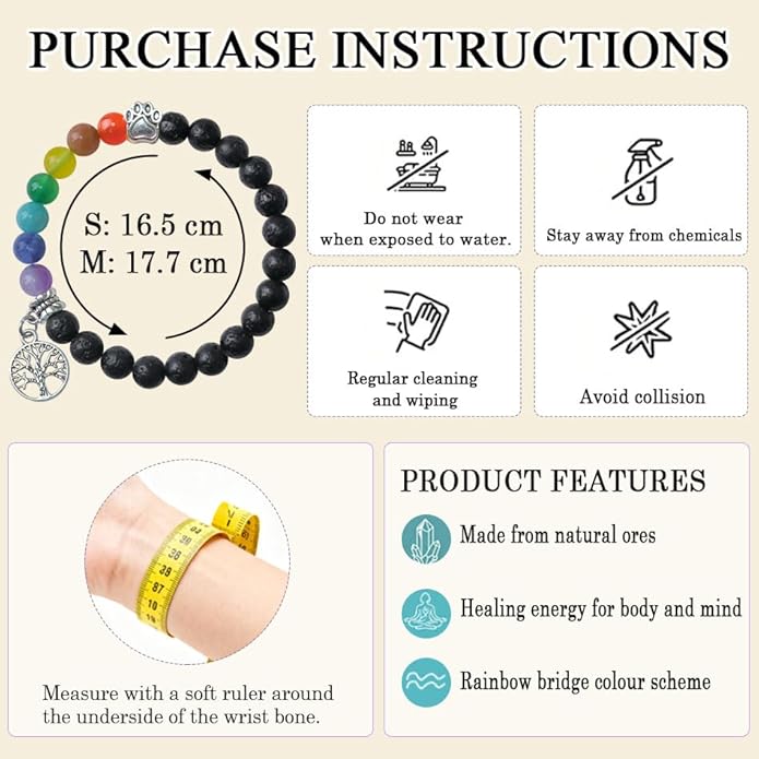Pet Memorial Gifts, Sympathy Gift for Loss of Dogs and Cats, Chakra Rainbow Bridge Bracelet for Women Men Who Lost Pets