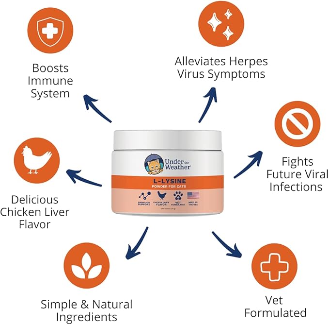 Under The Weather Pet L-lysine Powder Cat Supplement | Natural Vet Formulated Lysine Powders for Cats and Kittens | Promotes Balance Healthy Immune Support and Boost Overall Health Response (2.54 Oz)