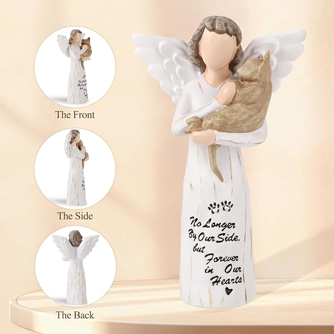 Cat Memorial Gifts, Cat Memorial Gifts for Loss of Cat, Pet Cat Remembrance Gifts, Cat Angel Figurine Statue for Cat Lovers in Memory of Their Beloved Cat(Light Brown Angel Cat)
