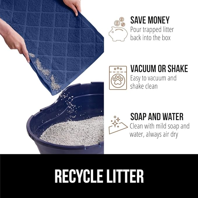 GORILLA GRIP Cat Litter Box Mat, Water Resistant, US Designed Kitty Litter Trapping Mats, Easy to Clean, Scatter Control, Less Mess and Clean Floors, Kitten Supplies for Indoor Cats, 24x17 Navy Blue