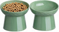 YauYik Raised Cat Bowl, Elevated Cat Food Bowls with Tilted Angle, Stress Free, Anti Vomiting, Ceramic Water Bowl for Cats Small Dogs Feeding Dish, 8 Ounces (Green-2)
