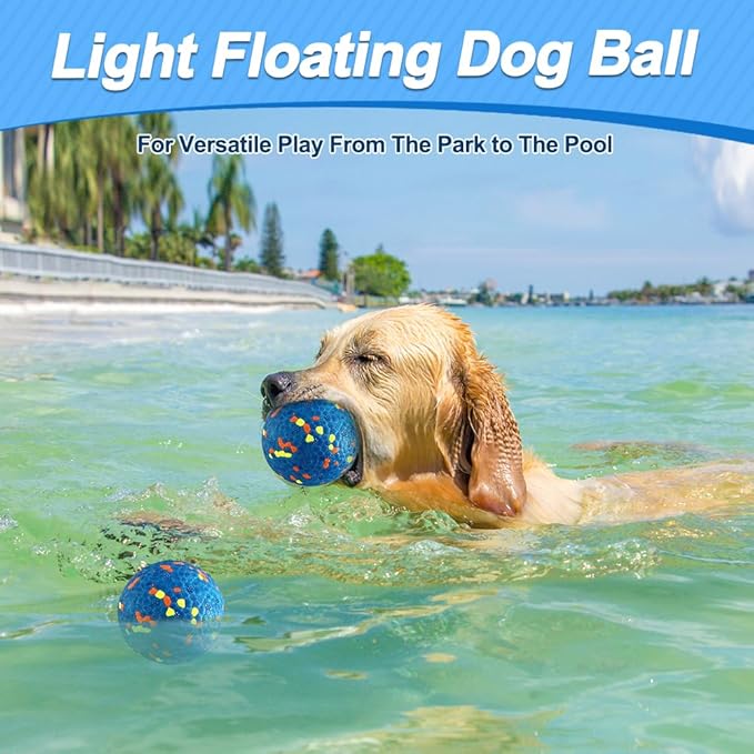 Dog Balls, Tennis Ball Toys for Aggressive Chewers, Durable Teething Chew Dog Toys, Diameter 3'' Water Toy Fetch Balls, Interactive Dog Balls for Large and Medium Dogs (1 Ball)