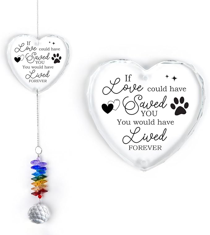 Glass Ornament Suncatcher - Memorial Sympathy Gift - Crystal Rainbow Maker for Pets Lovers - Memorial Ornament - Bereavement Keepsake - Mother's Day for Pet Cat Dog Mom Dad