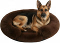 Fluffy Dog Bed Calming Donut Beds for Large Dogs Warming Round Small Medium Pet Nest Cozy Cat Mattress Indoor Washable Puppy Kennel Kittens Sleep Mat (L, 35.4×35.4 inch, Brown)
